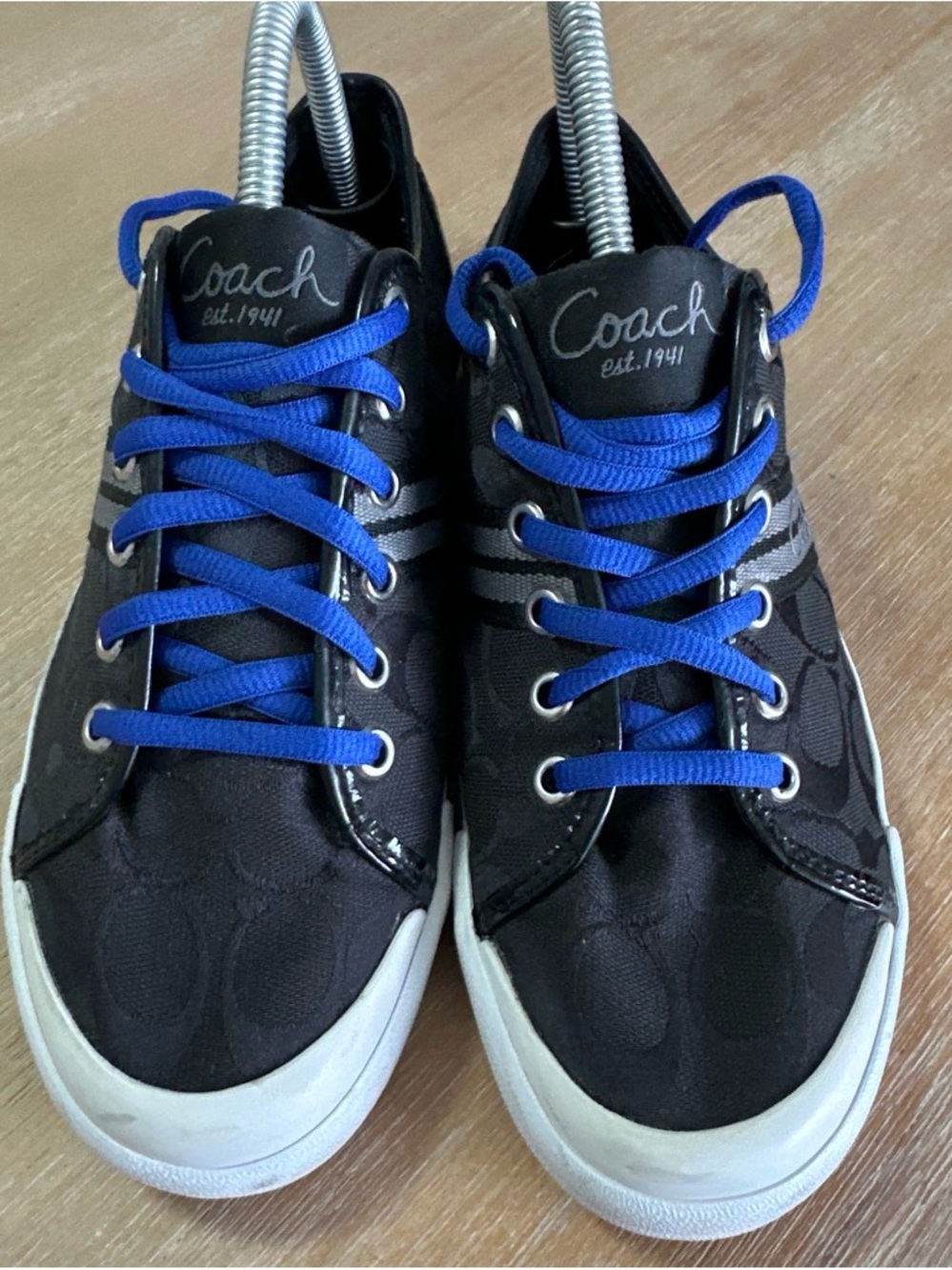 Coach Black Canvas Sneakers with Blue Laces